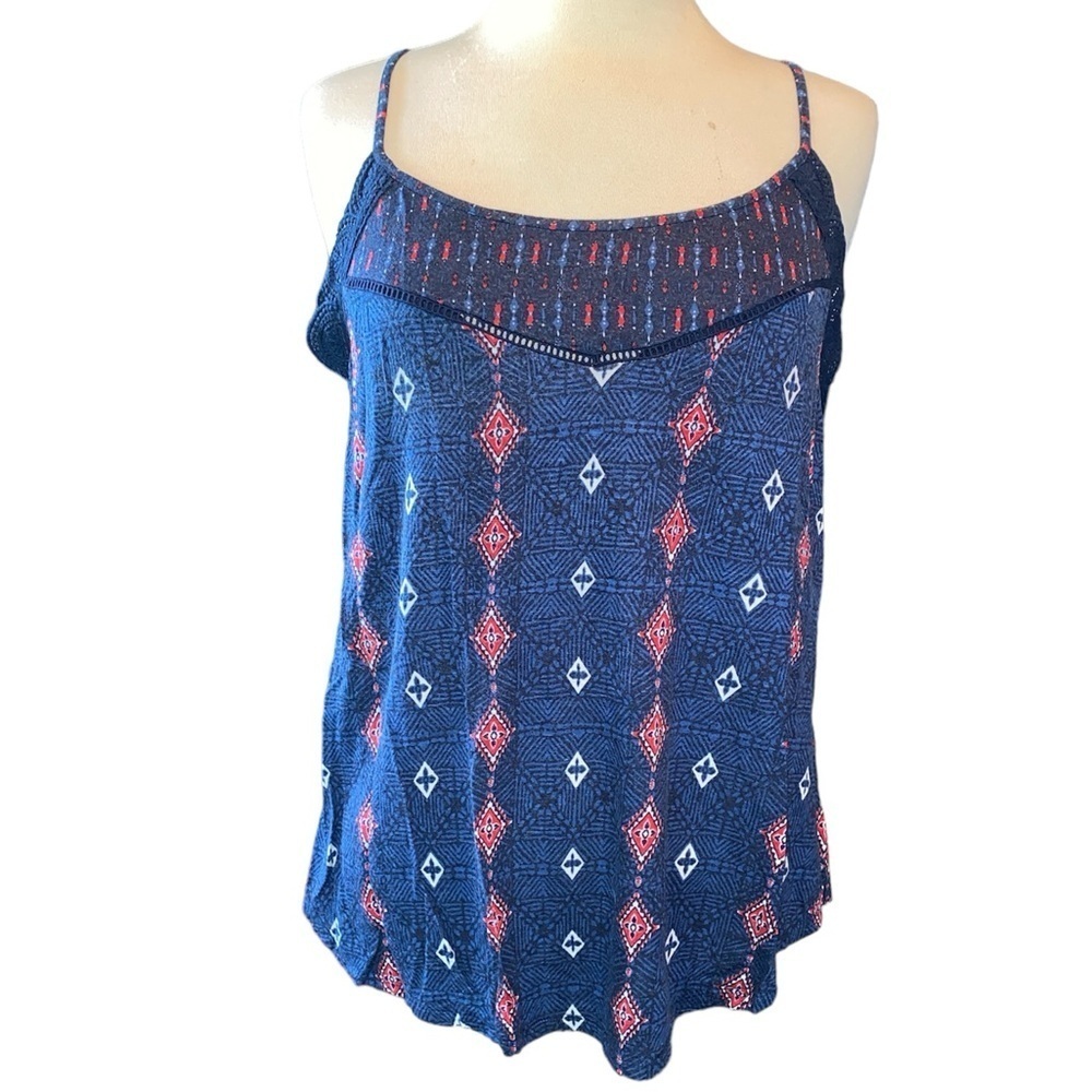 Maurices tank blouse tie back spaghetti straps lace embellished scoop neck Sz LG